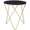 Round Tea Table Sofa End Side Wood Metal Table Living Room Furniture- Black Gold