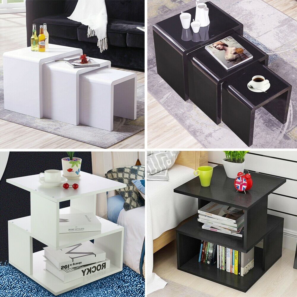 Modern Coffee Tea Table / High Gloss Nest Of 3 Table Set Living Room Furniture