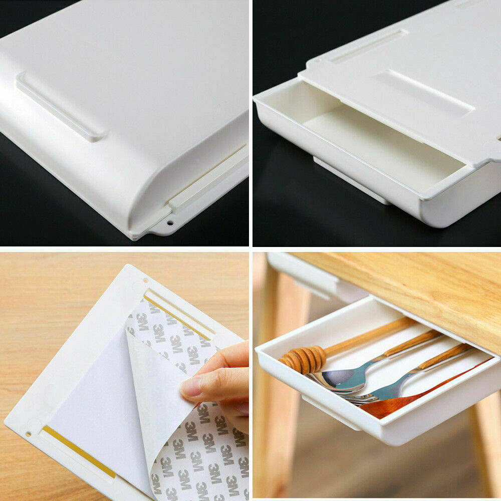 Self Adhesive Under Desk Table Drawer Tray Pencil Organizer Hidden Storage Box