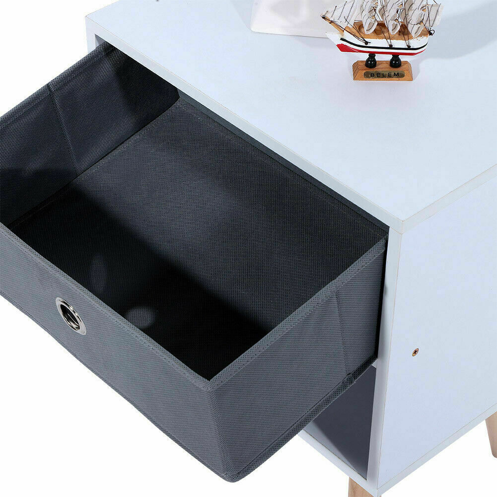 Bedside Table Cabinet Bedroom Storage Nightstand with 1 Fabric Drawer Wooden Leg