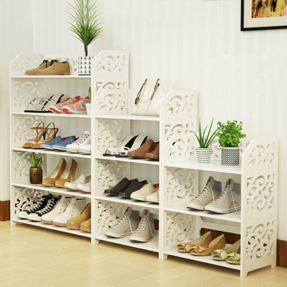 3/4/5 Tiers White Wooden Bookcase Display Stand Shoe Rack Storage Bathroom Units