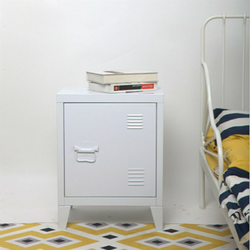 1 Pair Vintage Industrial Bedside Tables Retro Locker Side Cabinets White