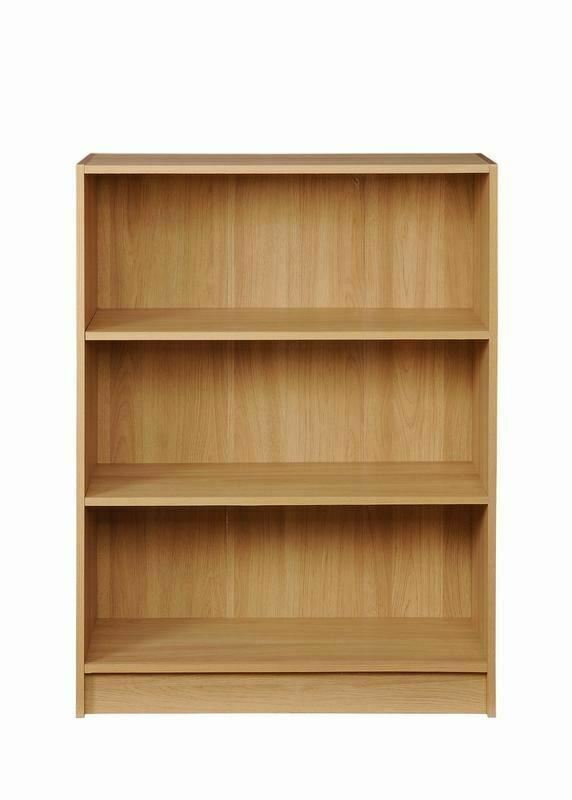 3 Tier Low Wide Wooden Bookcase Shelving Display Storage Unit Wood Furniture