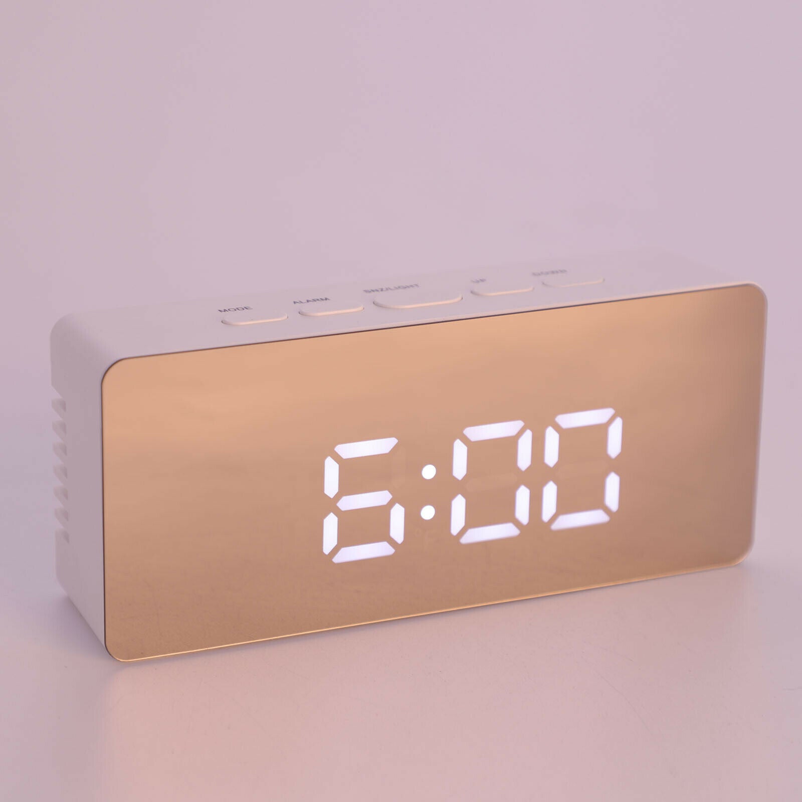 LED Digital Alarm Clock Thermometer Display Mirror Lamp Night Light USB Charging