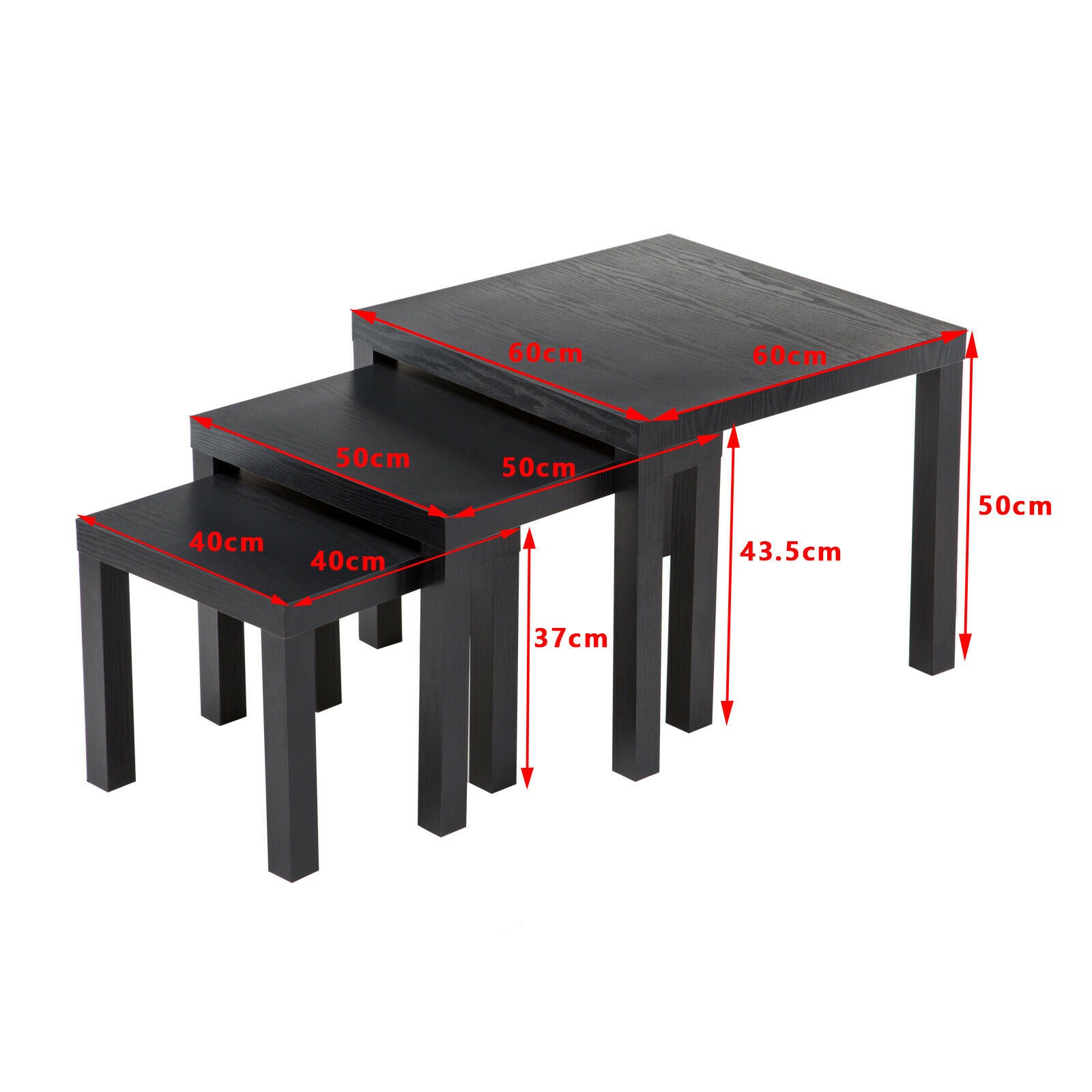 Nest of 3 Coffee Table Side Nested Table Living Room Furniture Black