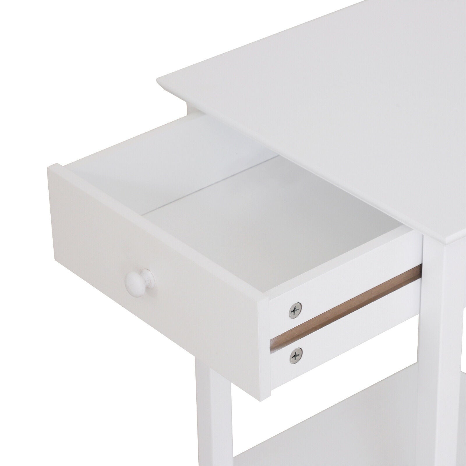 Wooden Bedside Table Cabinet W/ Drawer Shelf Storage End Side White