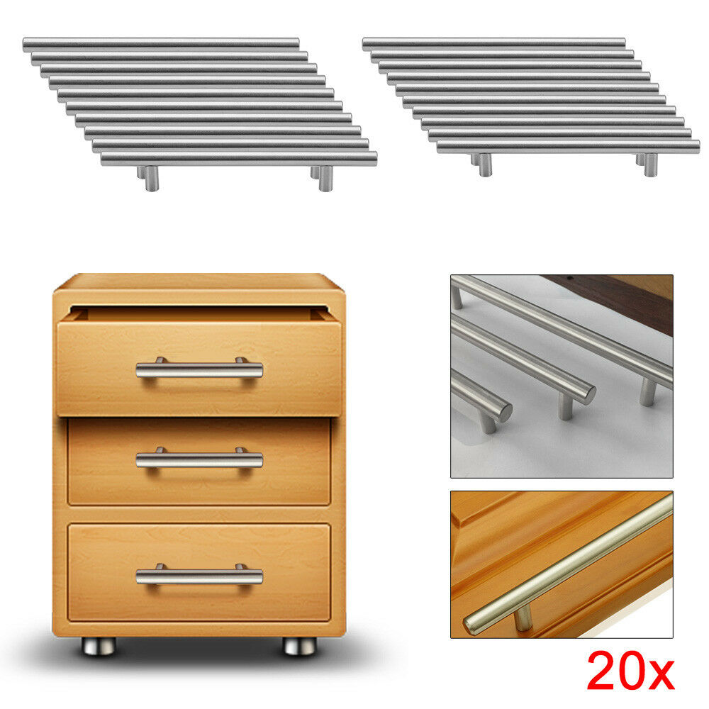 20pcs T Bar Kitchen Bathroom Cupboard Cabinet Drawer Door Handle Stainless Steel