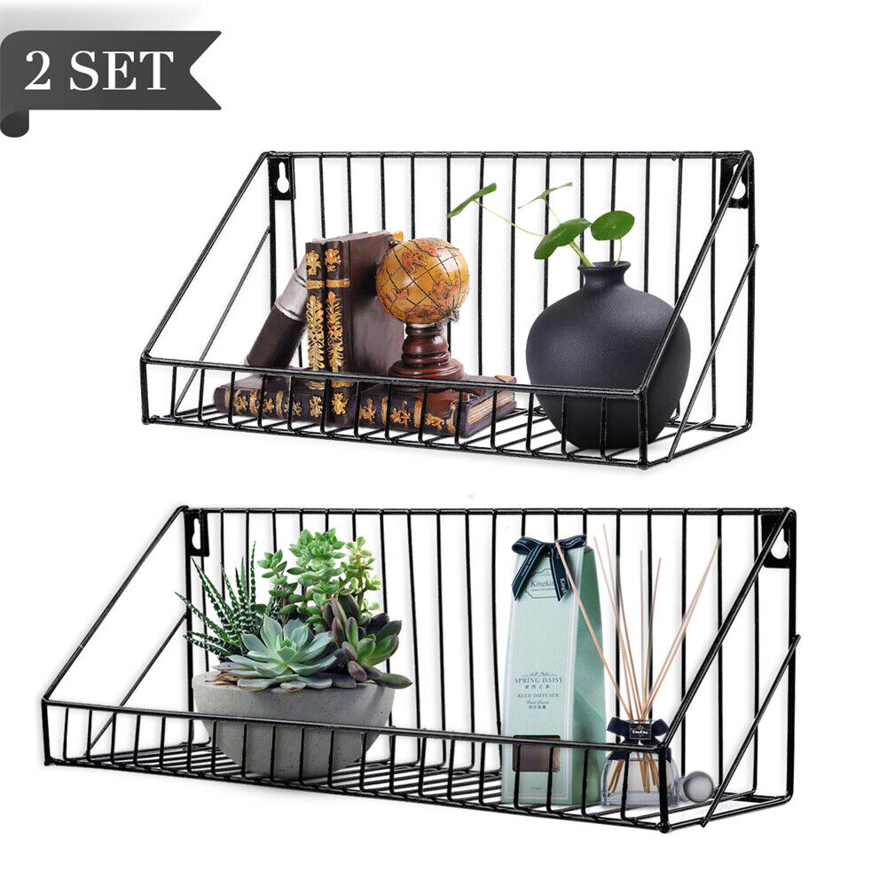 2X Wall Mounted Floating Shelves Metal Bathroom Shelf Kitchen Storage Rac