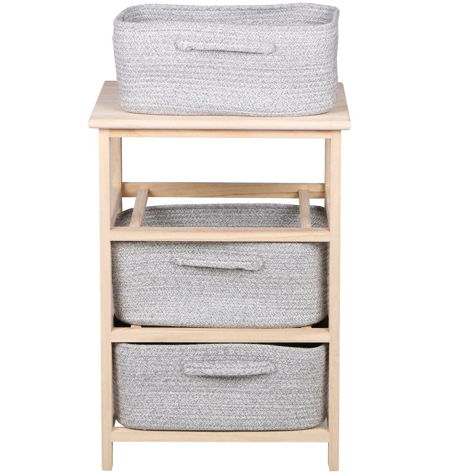 3 Tier Drawers Wooden Storage Cabinet Rack Grey Baskets Bedroom Unit Furniture