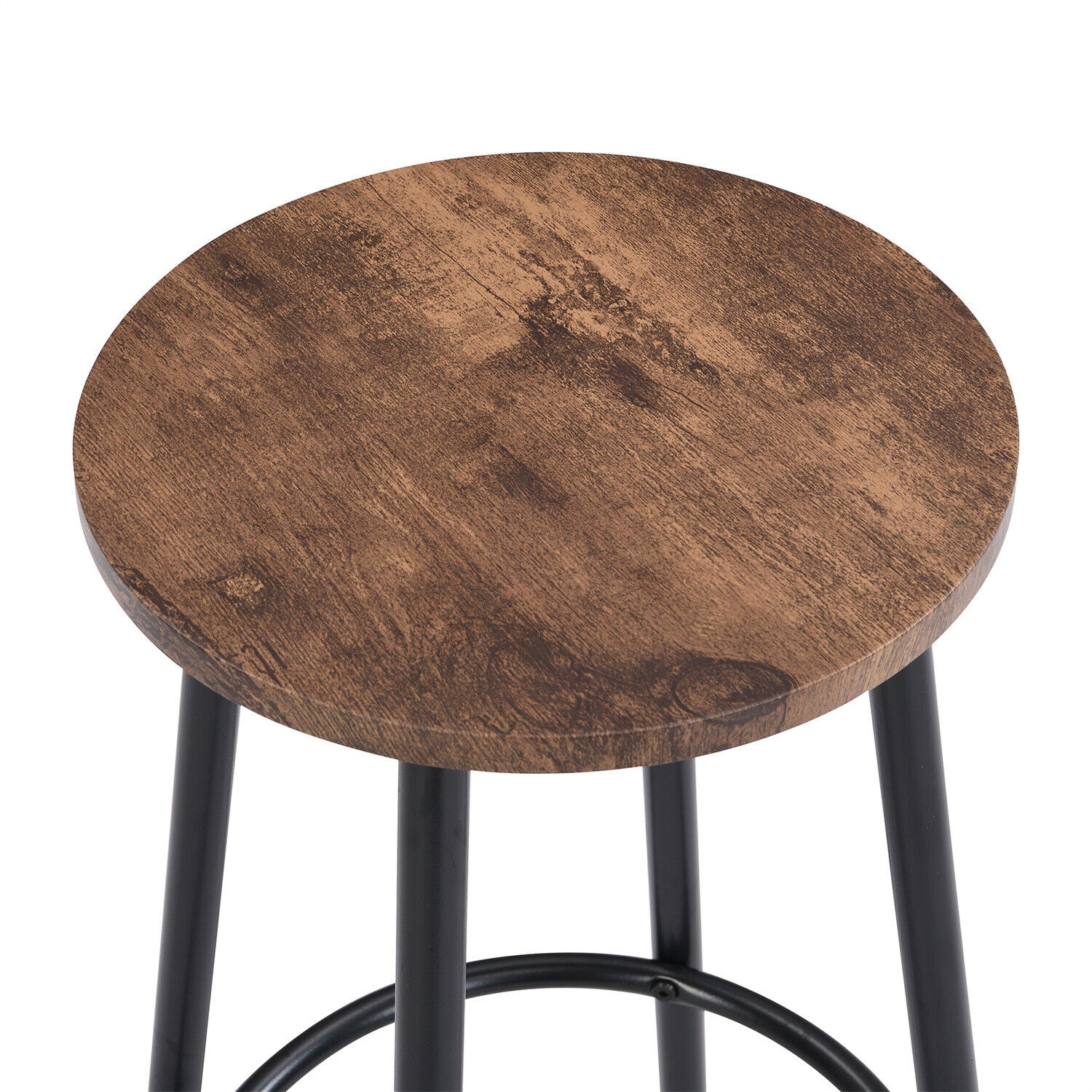 Industrial Bar Table Set with 2 Chairs Dining Set w/ Wine Rack Side Storage HT