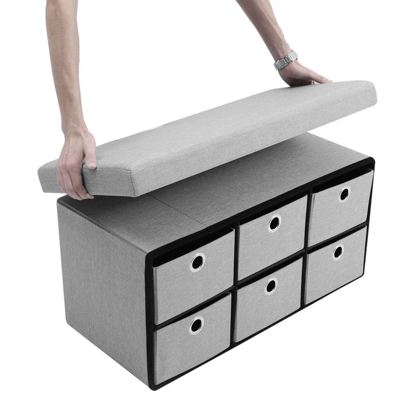 Linen Storage Stool Trunk Ottoman Pouffe Seat Footstool Chair Rect Box ChestGrey