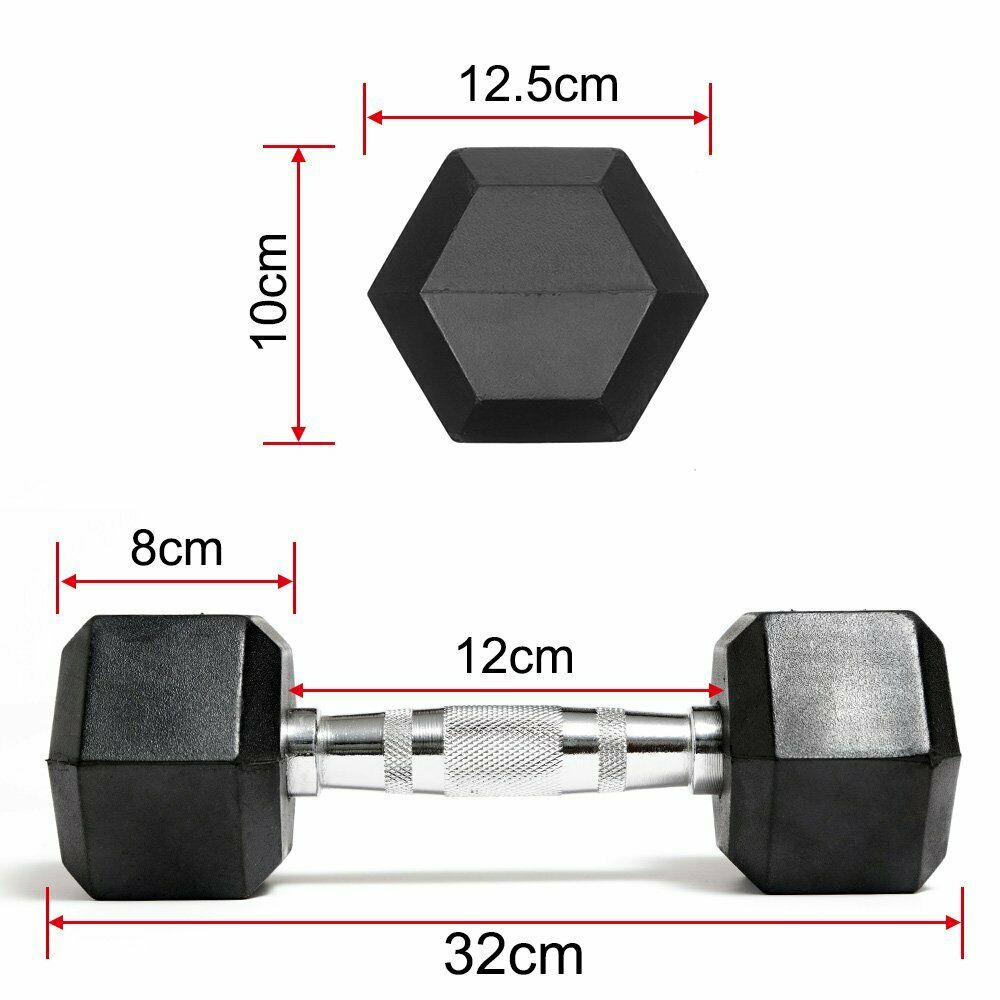 2x10kg Dumbells Cast Iron Rubber Encased Hexagonal Dumbbells Home Gym Weight Set