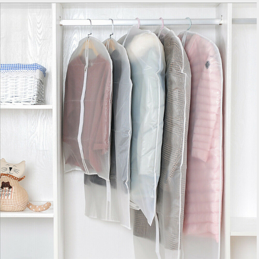 6x Polythene Clear Garment Covers Dress Suit Coat Protector Dustproof Zip Bag UK