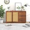 Wooden Rattan Sideboard Buffet Storage Cabinet Cupboard w/ 2 Doors 3 Drawers HT