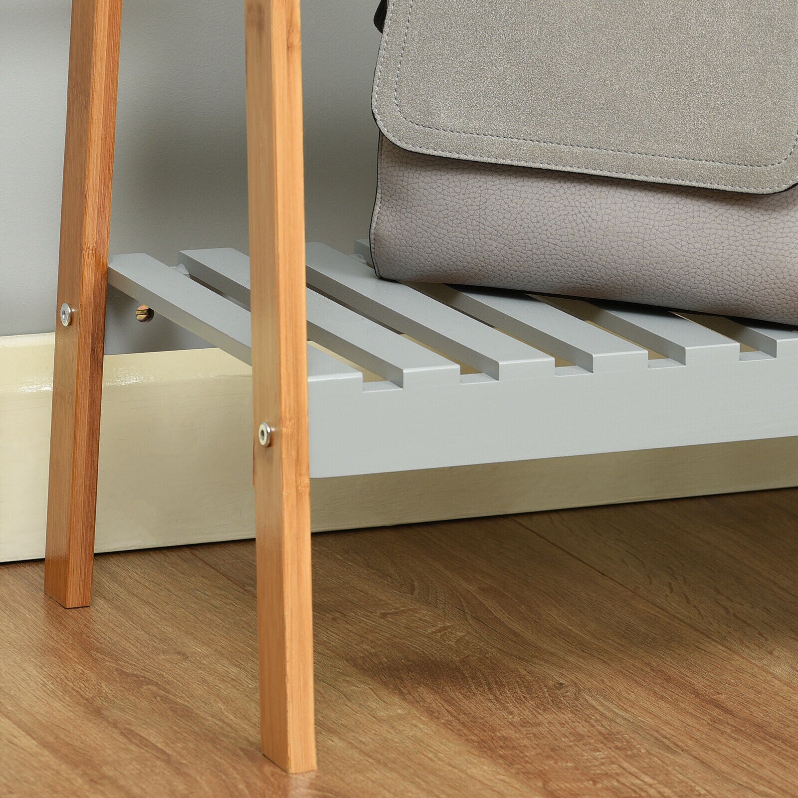 Grey Wooden Clothes Rail Hanging Garment Rack Stand Shoe Storage Shelf