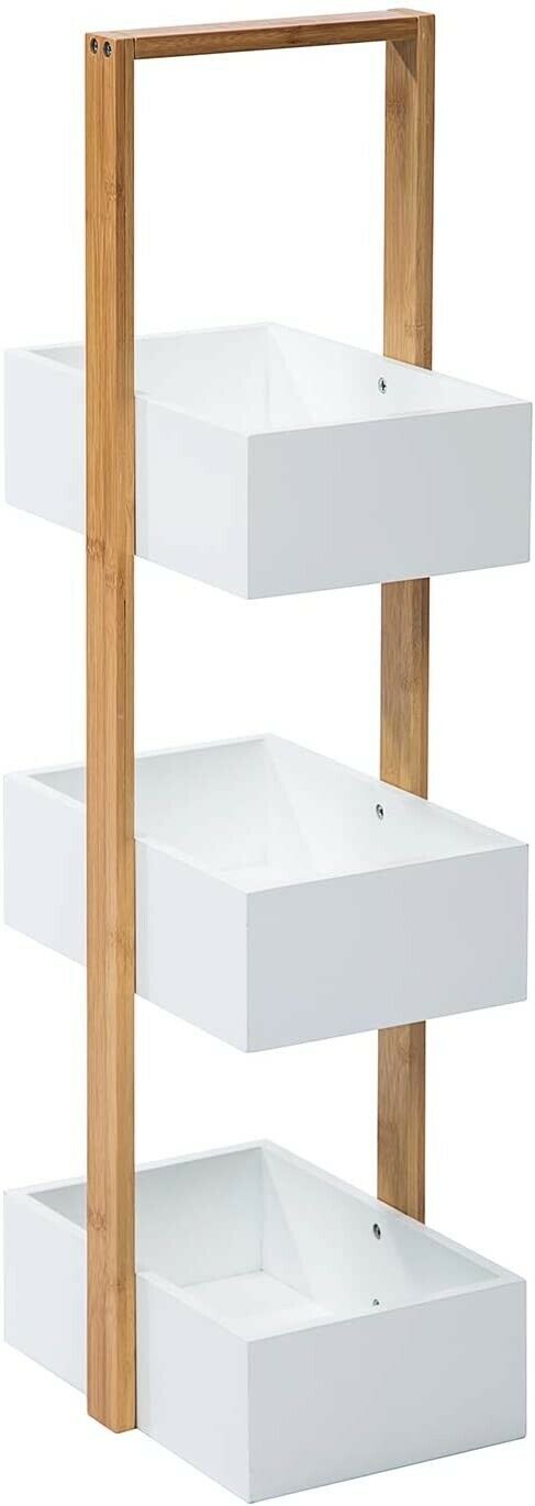 3 Tier Bamboo & MDF Bathroom Bedroom Storage Caddy Unit - 22 x 11 x 81(H)cm