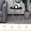 Round Tea Table Sofa End Side Wood Metal Table Living Room Furniture- Black Gold