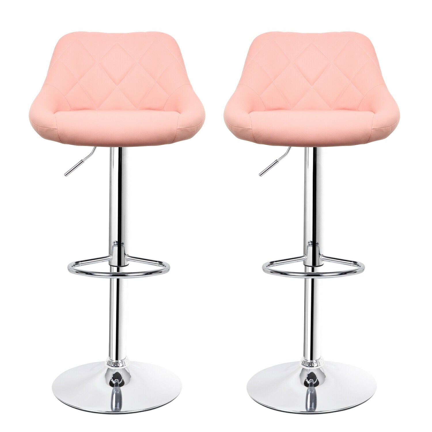 2×Bar Stools Leather Chairs Breakfast Chairs Swivel Gas Lift Kitchen Cushioned