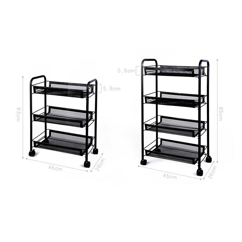3/4 Tier Rolling Cart Kitchen Bathroom Storage Trolley Rack Metal Mesh Shelf