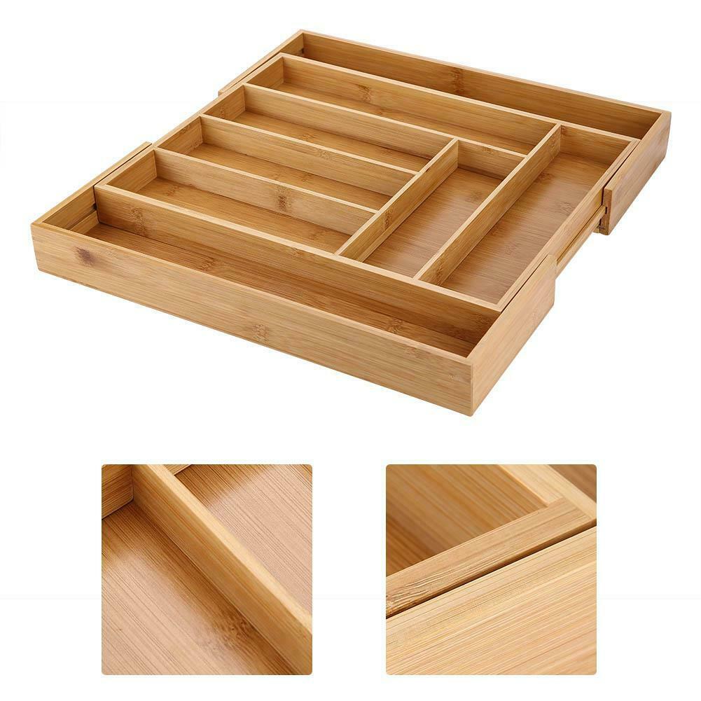 Extendable Bamboo Cutlery Tray For Kitchen Drawer Insert Space Saving Storage