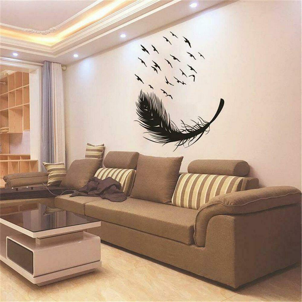 Large Feather Wall Art Stickers Birds Vinyl Decal Living Room Bedroom Home Decor