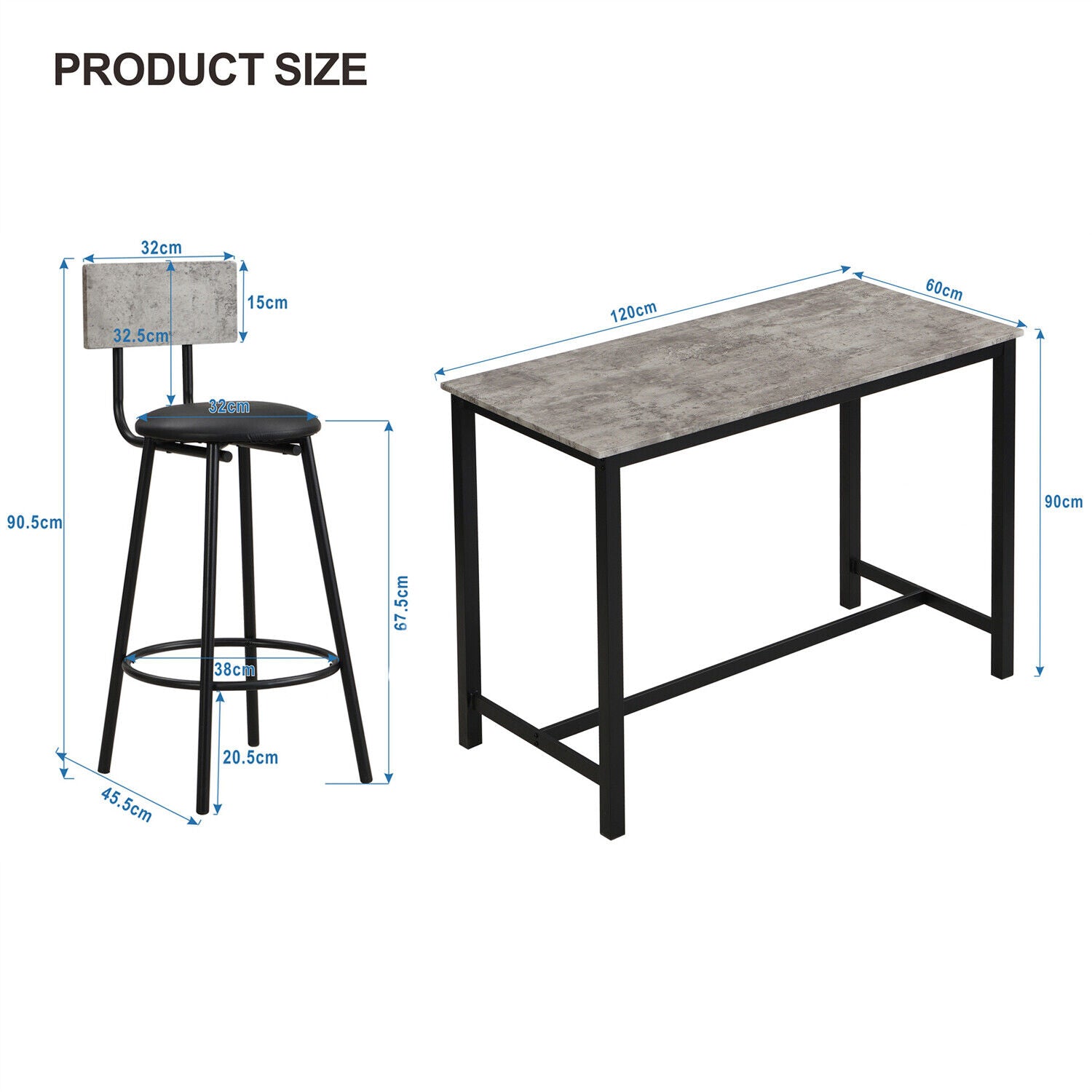 Marble Effects Bar Table & 4 Stools Breakfast Kitchen Dining Set Bar Bistro HT