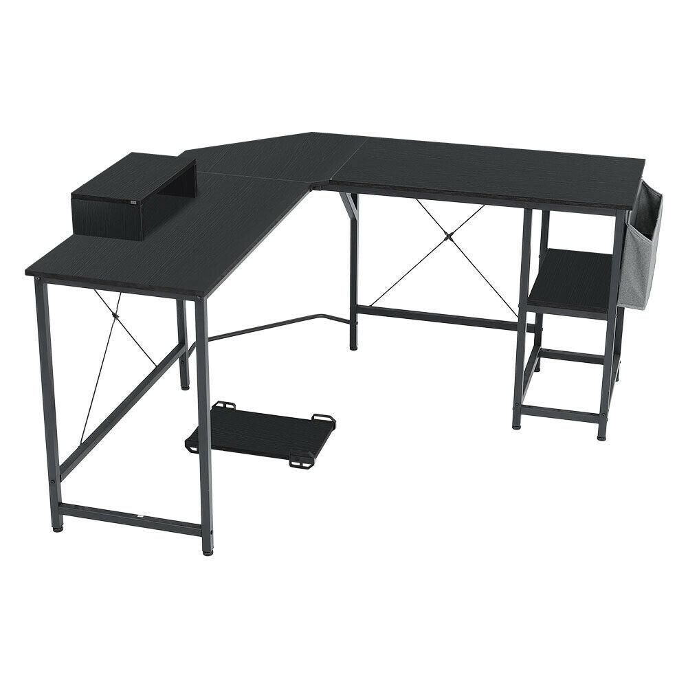 L Shaped Computer Corner Desk Table with Monitor Stand/Shelf/Si