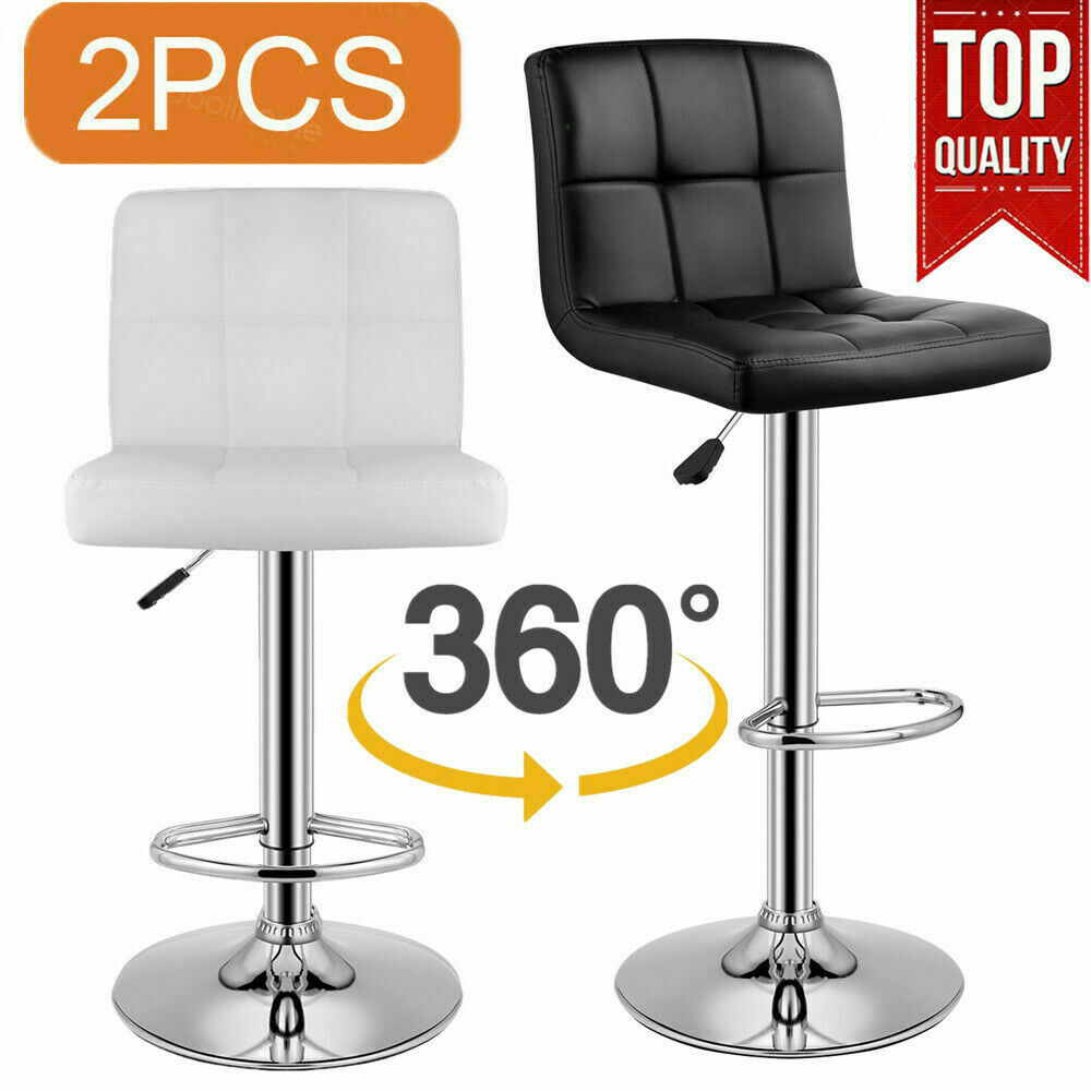 2×Bar Stools Leather Chairs Breakfast Chairs Swivel Gas Lift Kitchen Cushioned