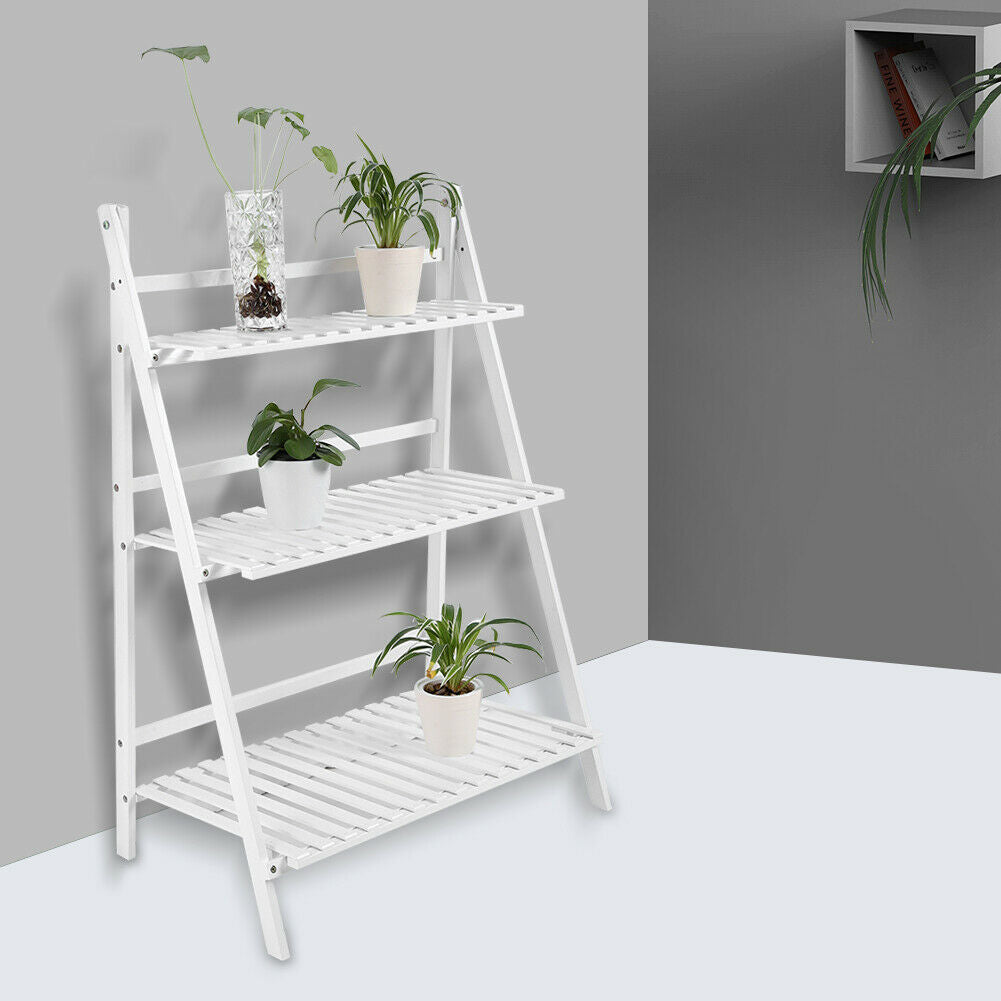 3 Tier Wooden Ladder Folding Bookshelf Stand Plant Flower Display Shelving Rack