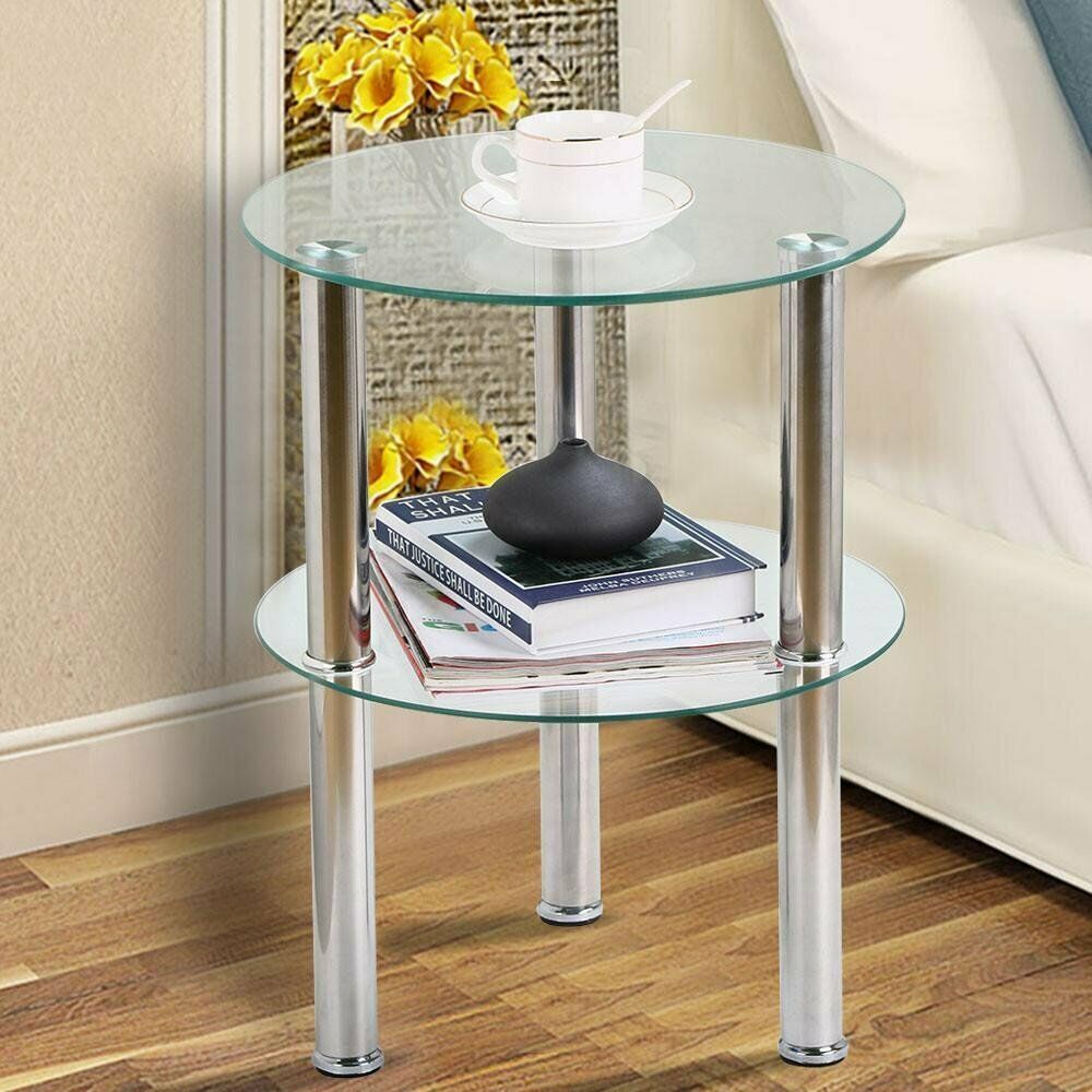 Rectangle Glass Coffee Table Modern Living Room Furniture Top Lower Shelf Chrome