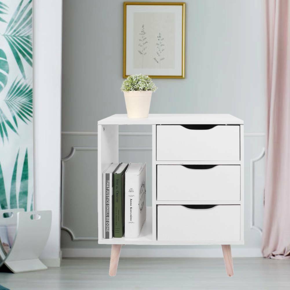 3 Drawers Bedside Table Cabinet Wooden Nightstand Storage Unit Bedroom Cupboard