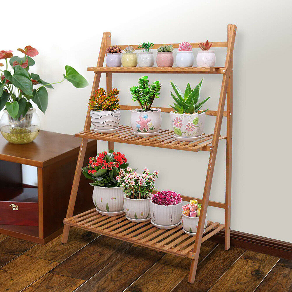 3 Tier Flower Plant Pot Shelf Stand Display Ladder Garden Rack Step Style Wooden