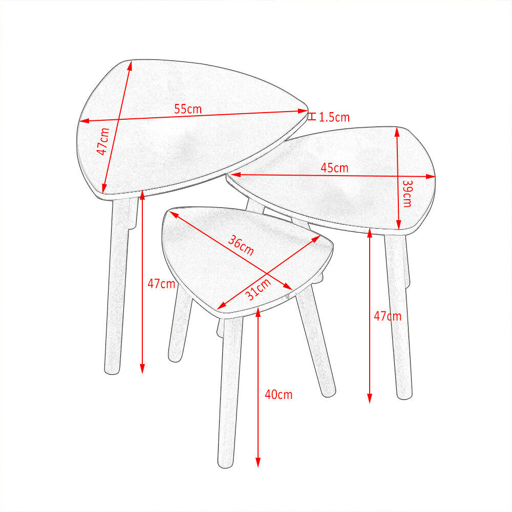 Nest of 3 Side Lamp Coffee Tables Furniture Nested Tables Living Room Tea Tables