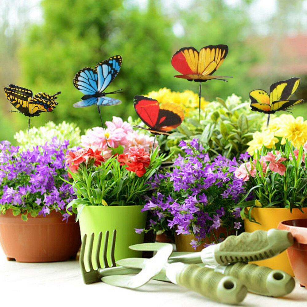 50Pcs Butterfly Garden Metal Stake Patio Lawn Yard Wedding Outdoor Village Deco