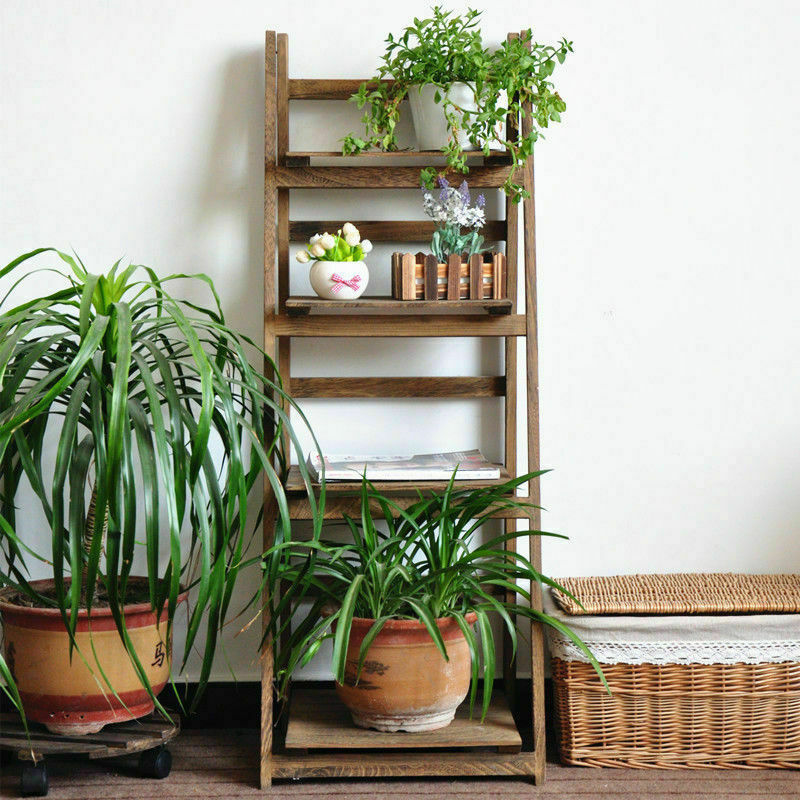 3&4 Tier Wooden Ladder Shelf Storage Home Display Unit Plant Flower Shelves