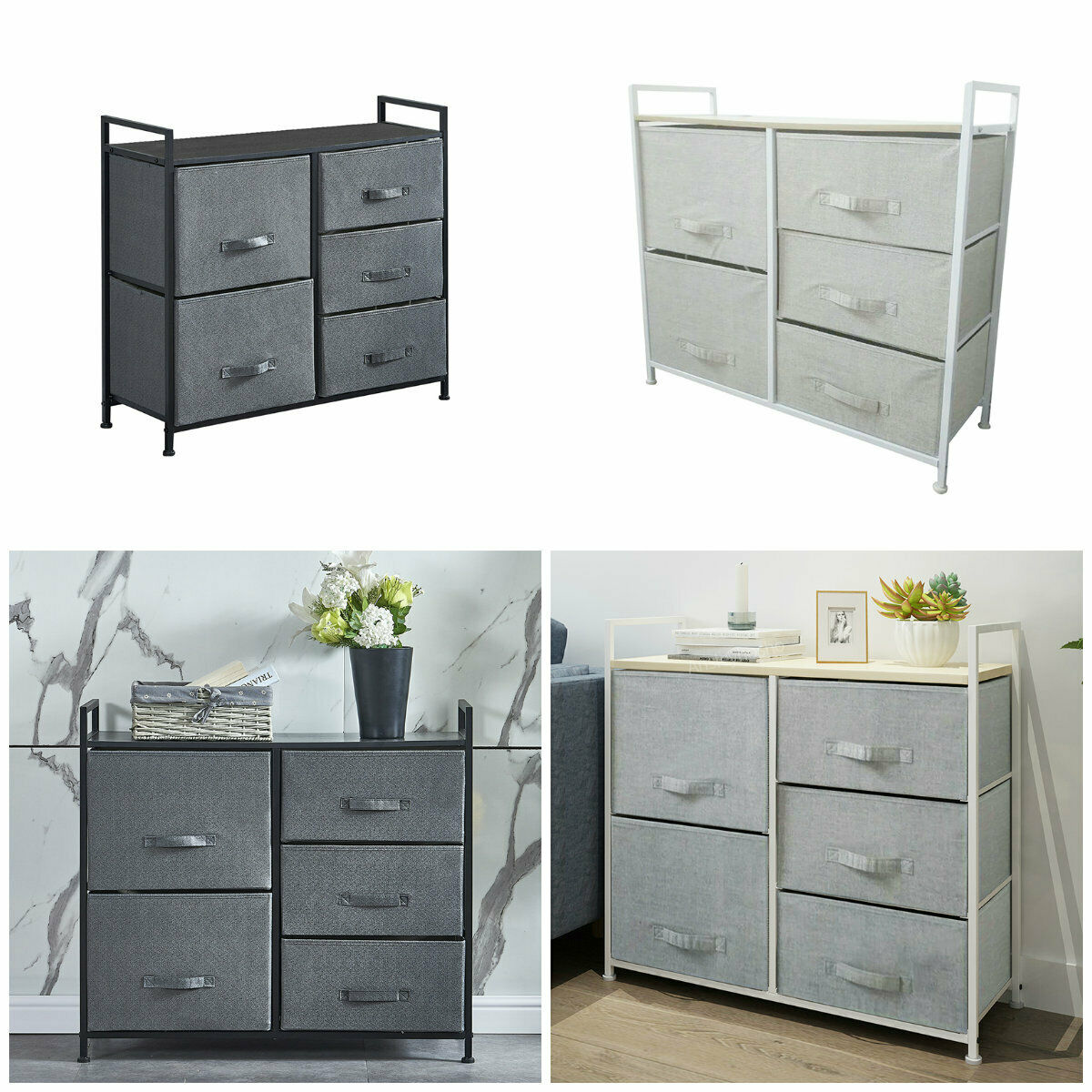 Fabric Chest of Drawers Cabinet Storage Unit Bedside Table with 2/3/4/5Drawers