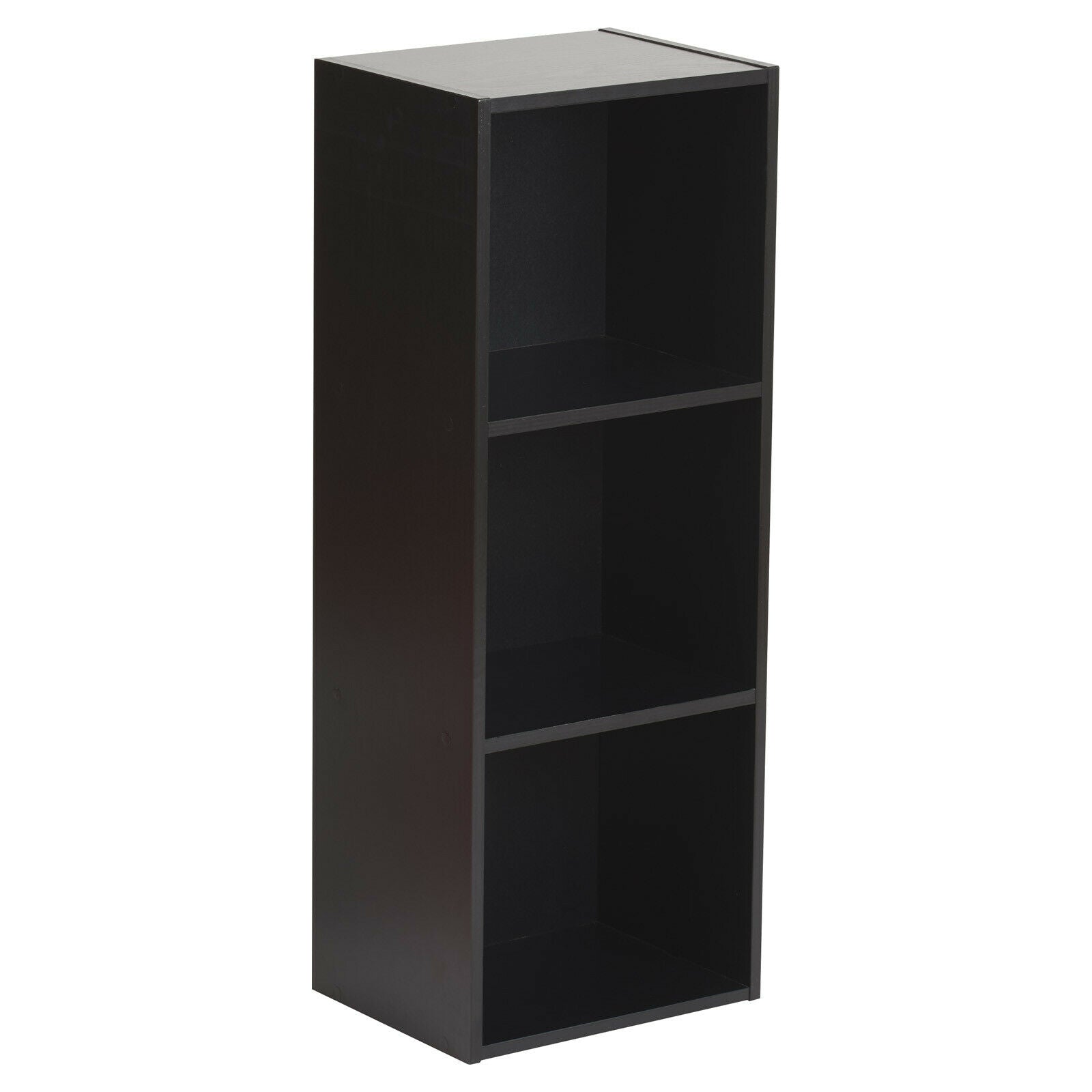 3 Tier Black Bookcase Wooden Display Shelving Unit & Fabric Storage Box