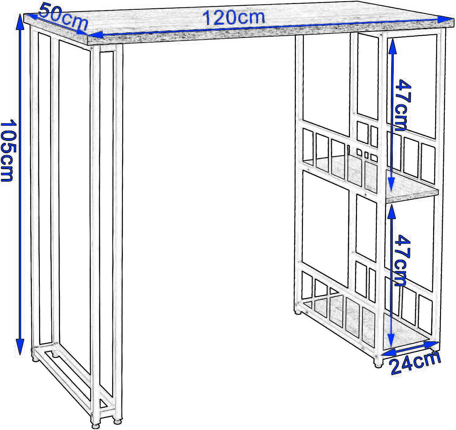 Bar Table Bistro Table MDF Metal Dining Table with 2-Tier Storage Rack Shelves