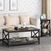 Side Tea Table Wood Coffee Table Modern X Designed Shelf for Living Room Teapot