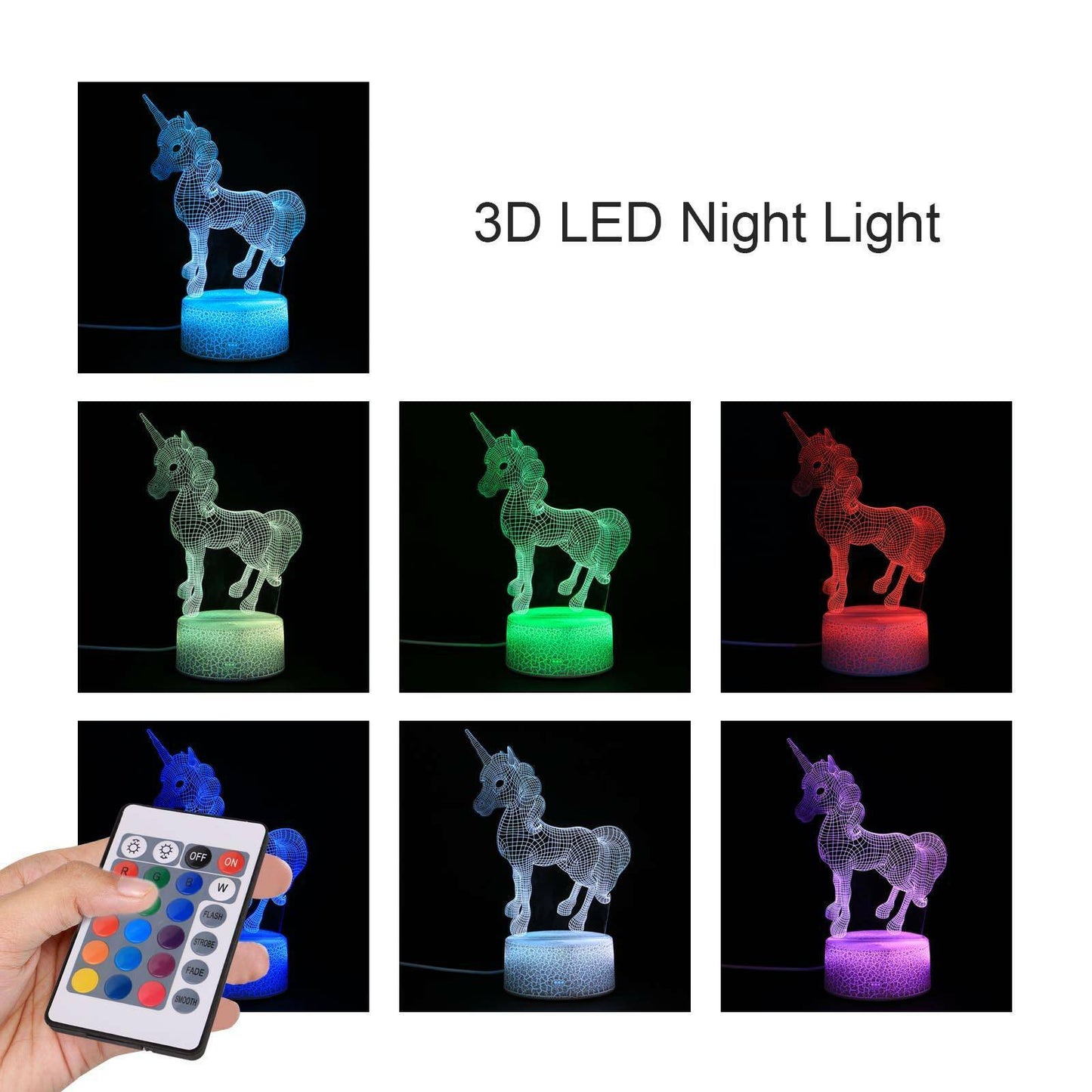3D Unicorn LED Night Light USB Touch Colour Changing Table Lamp Kids Xmas Gifts