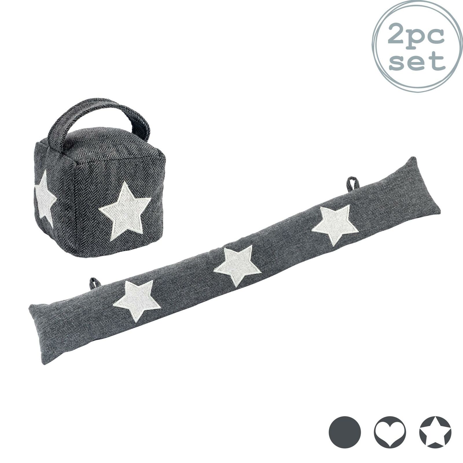 Doorstop Stopper Decorative Cushion Grey Herringbone Set of 2