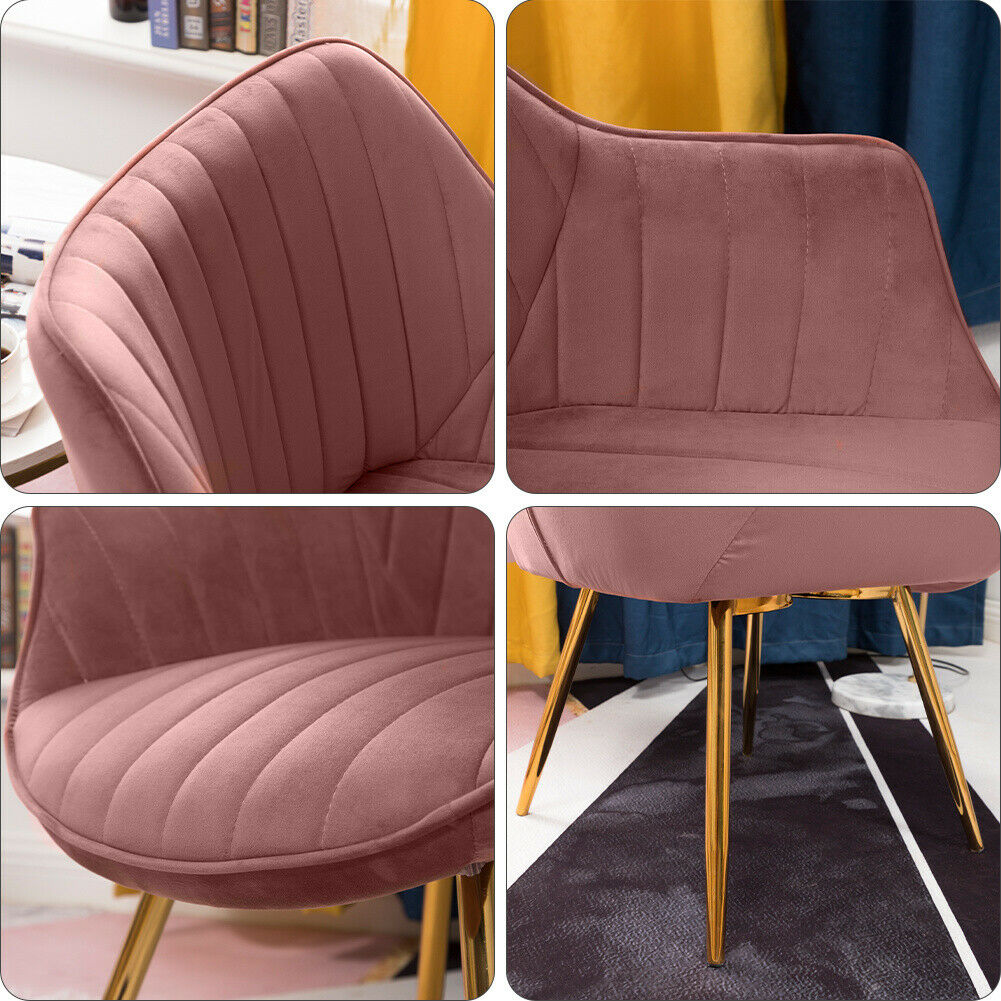 2Pcs Blush Pink Velvet Scallop Shell Accent Dining Chairs Dressing Vanity Chair