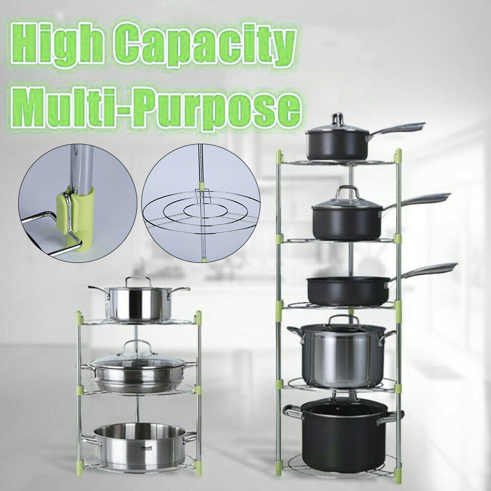 3/5 Tiers Saucepan Frying Pan Pot Storage Rack Shelf Stand Kitchen Organizer NEW