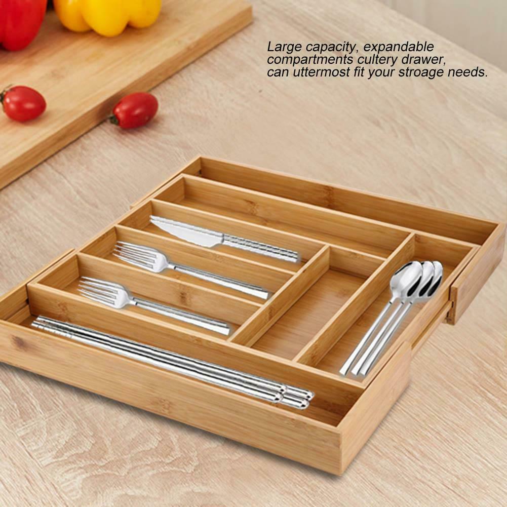 Extendable Bamboo Cutlery Tray For Kitchen Drawer Insert Space Saving Storage