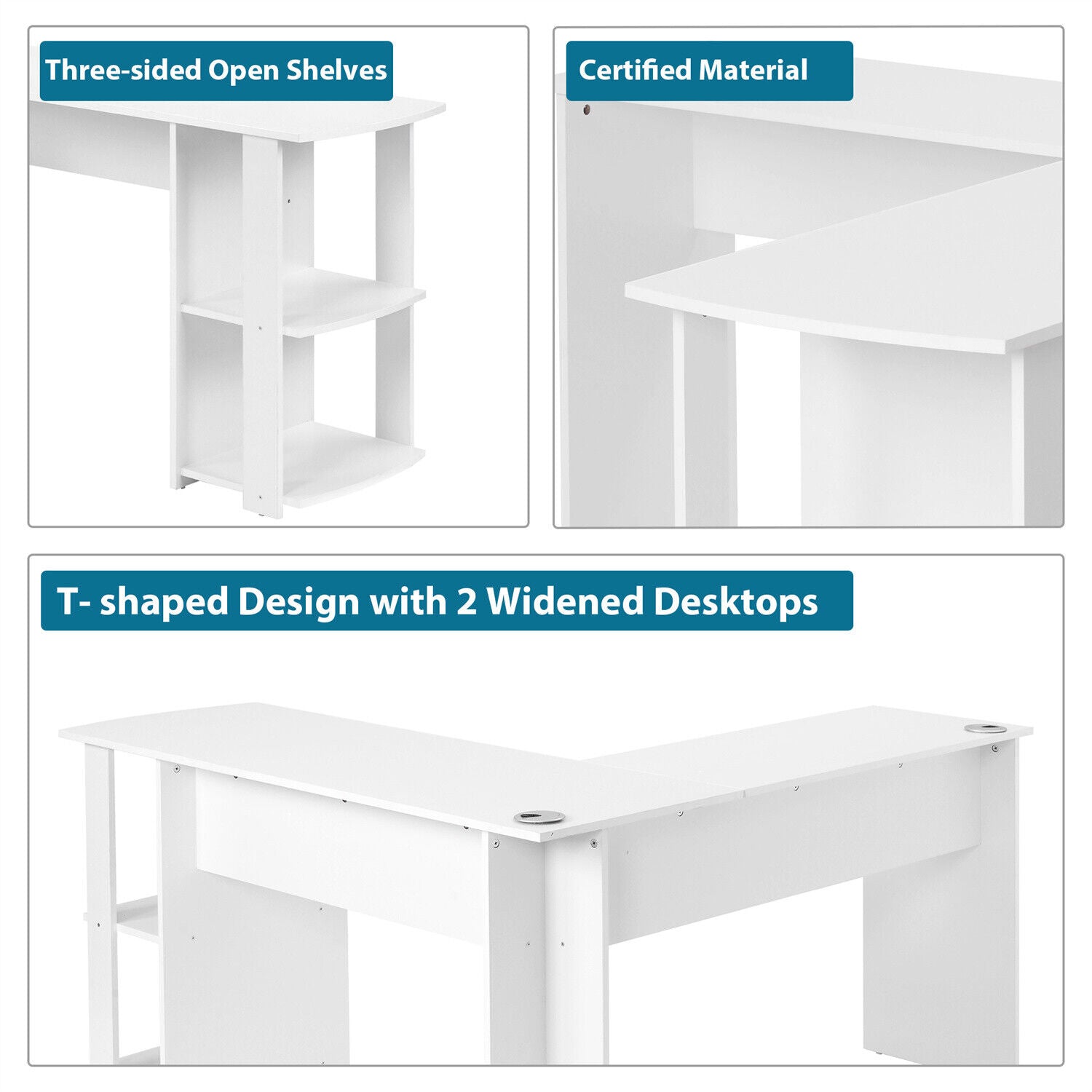 L-shaped Computer Desk Corner PC Table Study Workstation Home Office Table HT