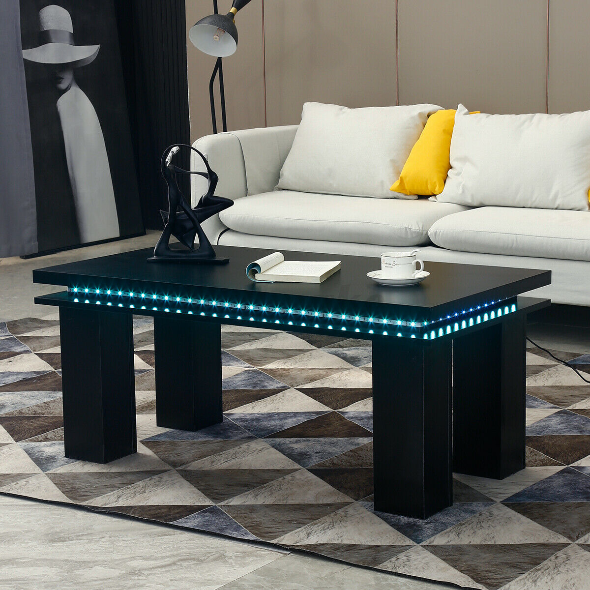 Rectangle LED Wood Tea Table End Side Table Nested Coffee/End Tables Living Room