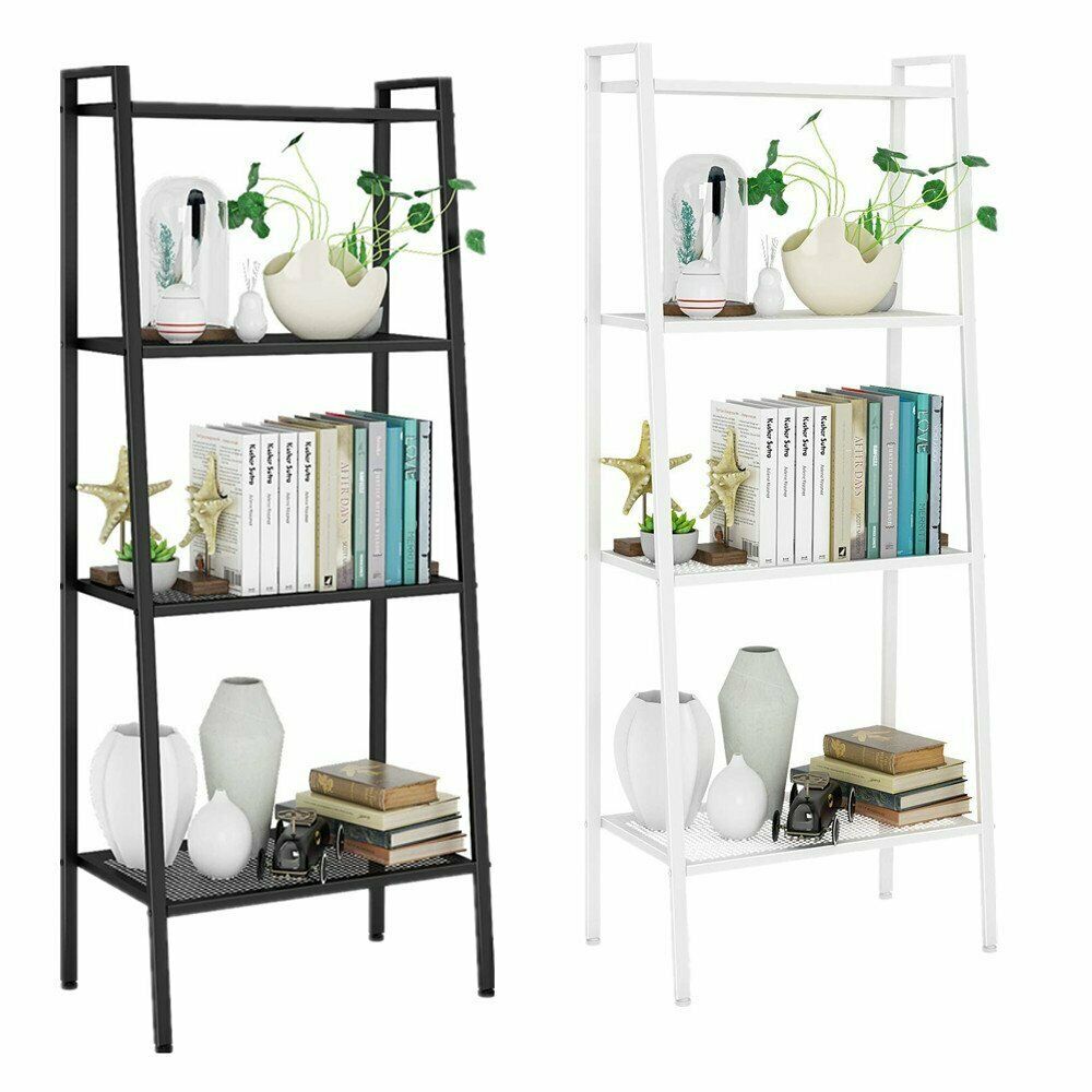 4 Tier Ladder Shelf Home Storage/Display Unit White/Black Bookcase Standing Rack