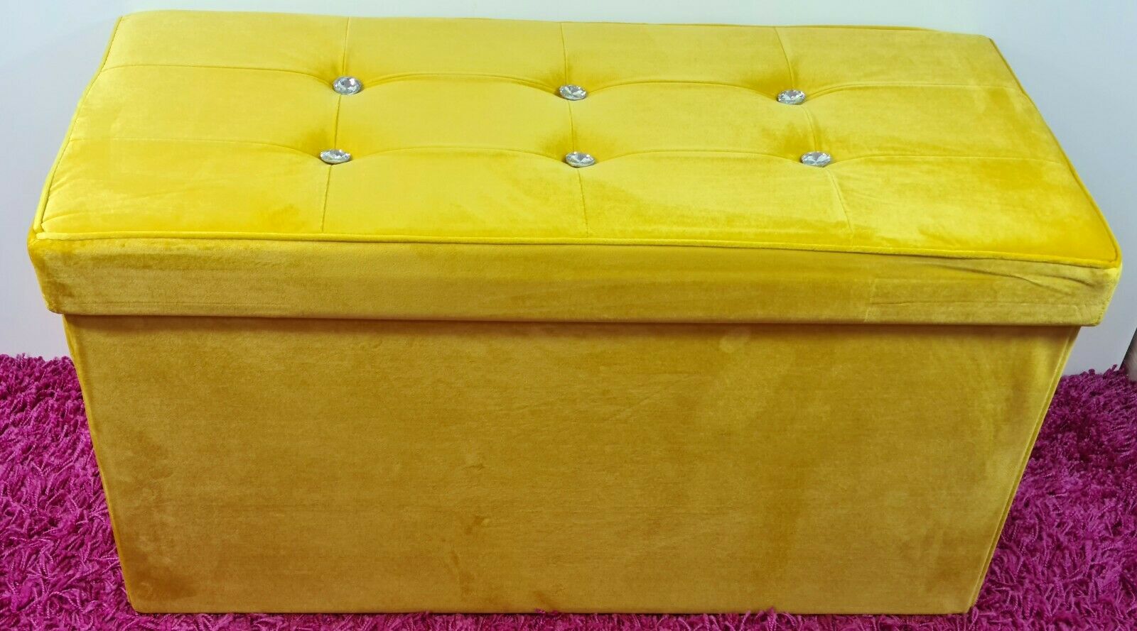 Soft Velvet Diamante Ottoman Folding Storage Box Footstool Seat new colour