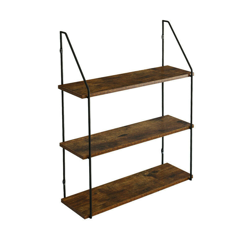 3 Tier Shelf Wall Hanging Shelves Metal Frame Wooden Shelf Storage Display Rack