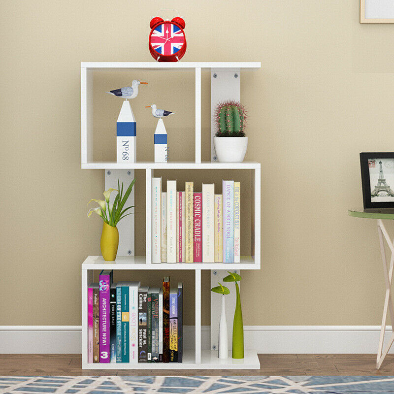 S Shape 3/4/5 Tier Bookshelf Bookcase Storage Unit Display Ladder Shelf Office